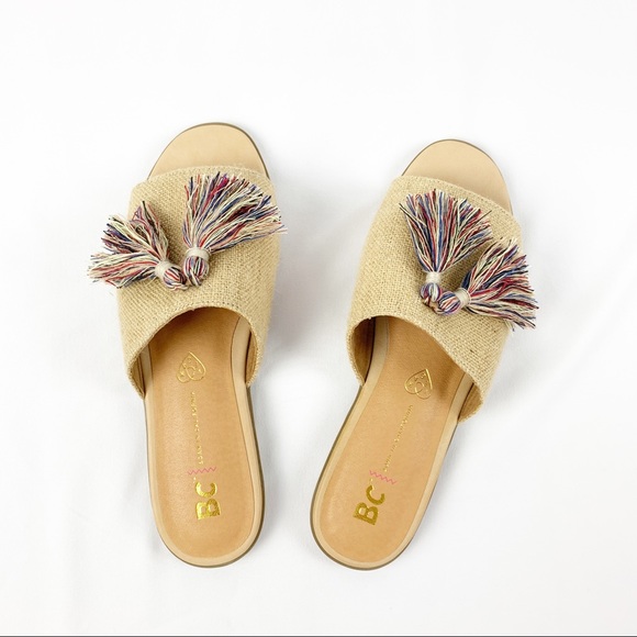 BC Footwear Vegan Natural Burlap Tassel Slides - Picture 4 of 5